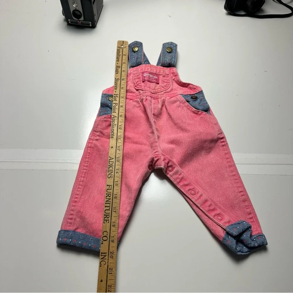 Vintage 90’s OshKosh B’gosh Pink Denim Overalls | Polka Dot Trim · Made USA